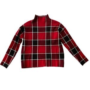 Rachel Zoe Stretch Mock Neck Windowpane Plaid Sweater Size L Red Black